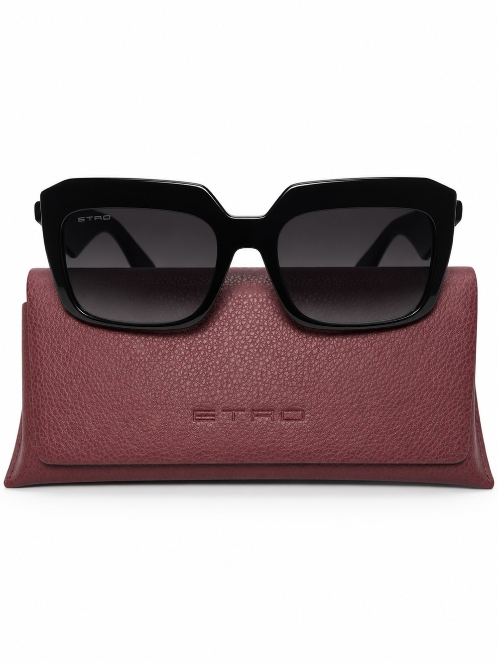 ETRO Black Square Sunglasses with Burgundy Case